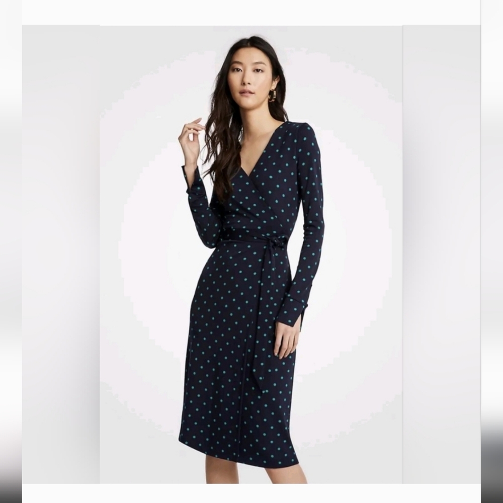 Ann Taylor Wrap Dresses (2) - Size 4 Tall - Navy w dots + black/blue floral
